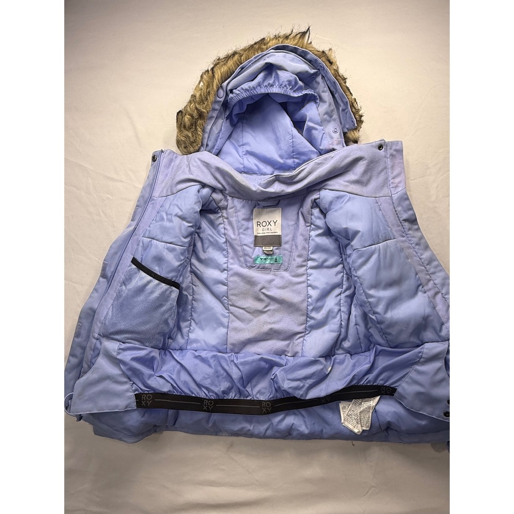 Roxy Girl DryFlight Snow Jacket Light Purple Faux Fur Hood Ski Coat Kids Size 12